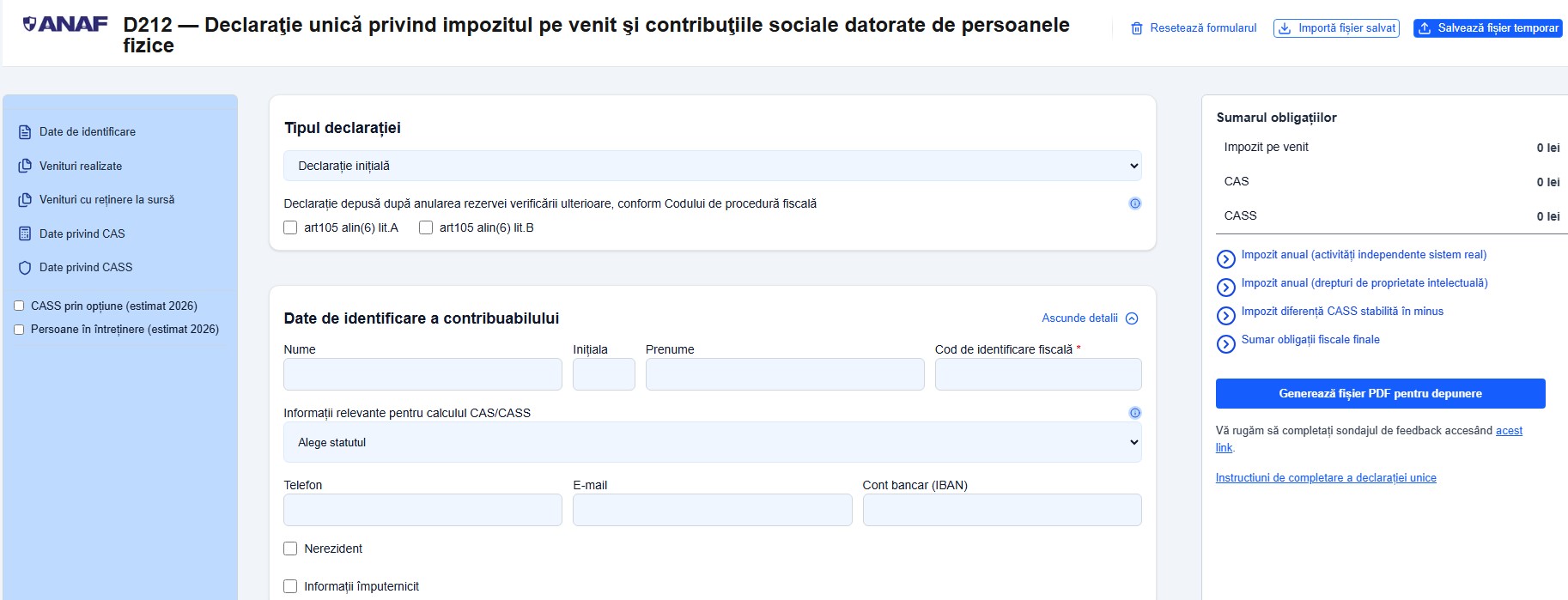 e-Declarația unică: Precompletarea D212